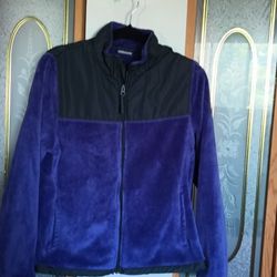 Danskin Fleece Jacket Womens Large Purple Black Full Zip Active Wear Pockets 