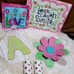 HOBBY LOBBY  / HOME GOODS Little Girl's Bedroom Decor. Wall Art Canvas / "A" Plaque / Metal Flower / Candles •SELLING ALL AS A SET 🌸🎀💕