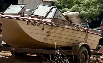 Vintage Motorboat with Trailer and Outboard Motor