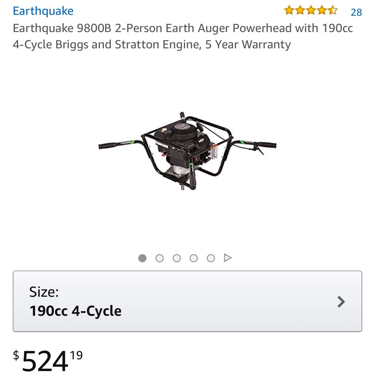 Earthquake 9800b 2-person earth auger powerhead with 190cc 4 cycle Briggs and Stratton..$300