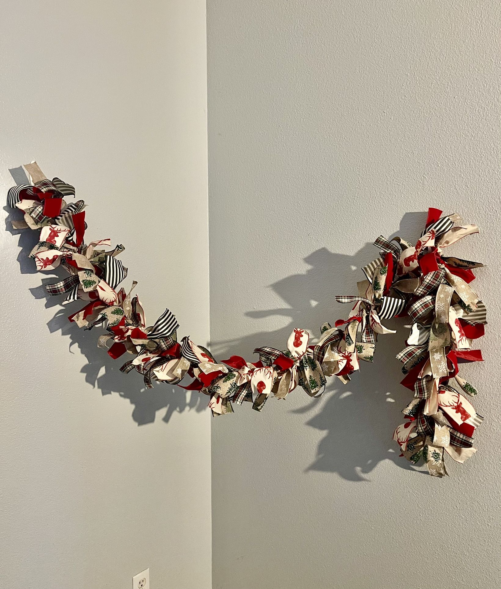 Handmade Rustic Outdoors Holiday Ribbon Garland 