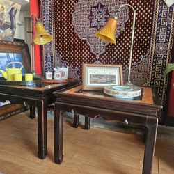 Pair of MCM Faux Burlwood Ming End Tables