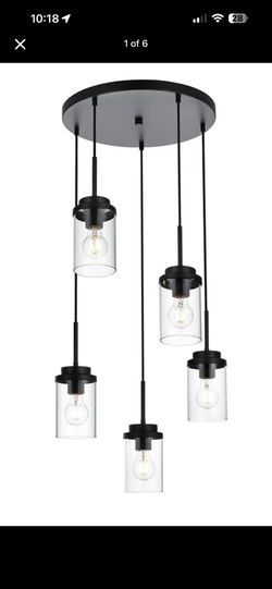 5-Light Pendant Light – Black Cluster Chandelier with Clear Glass