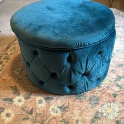 Teal Velvet Round Storage Ottoman