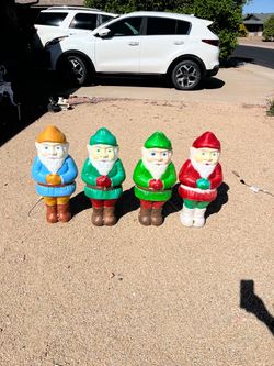 Vintage Gnome Christmas Blow Mold Set of 4