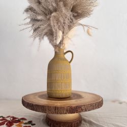 Wooden Base For Cake , Vase And Boho Flowers 