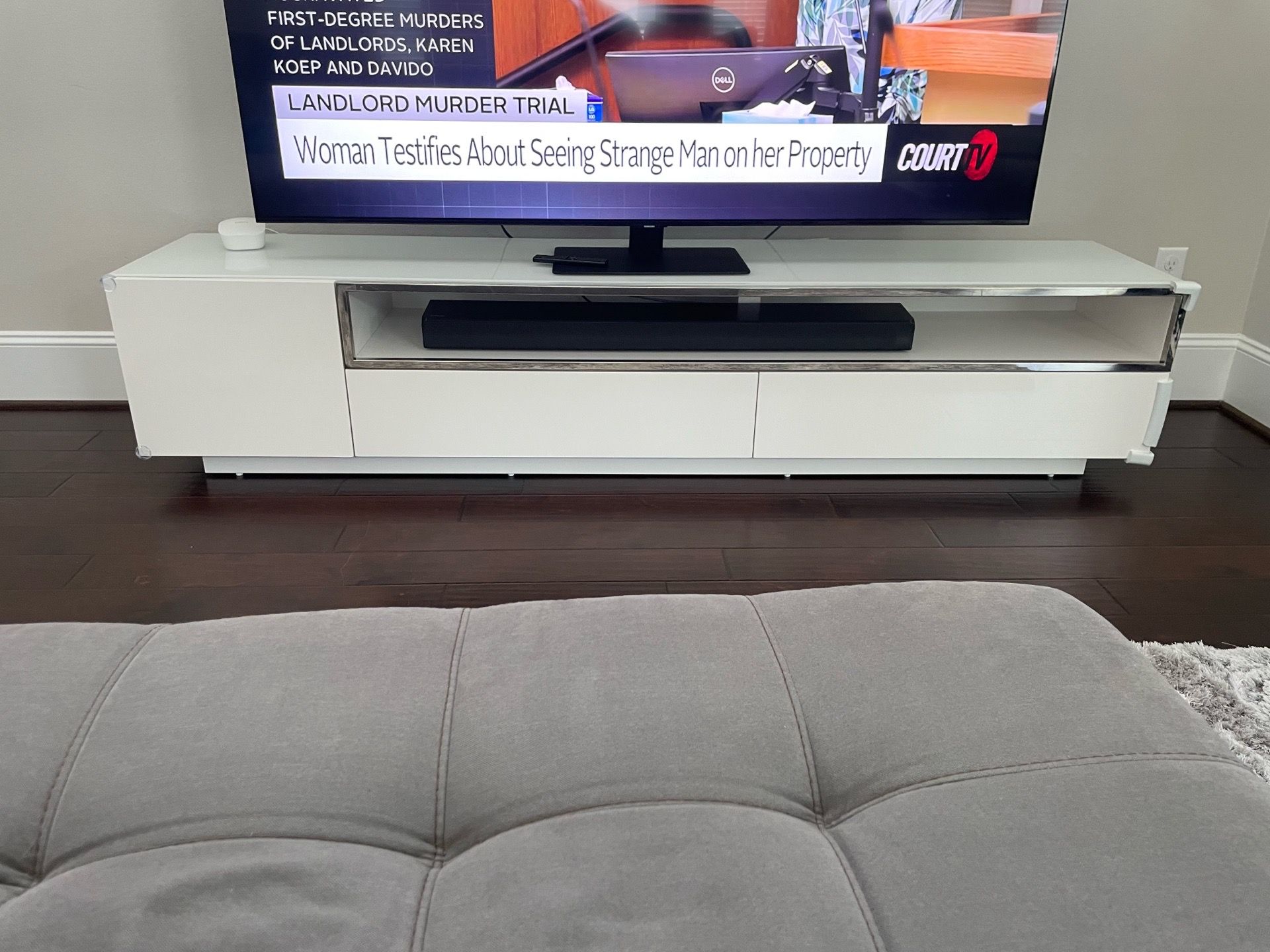 Modern White Glass TV Stand / Entertainment Center – 86.5”
