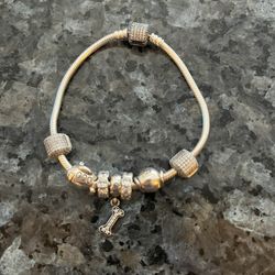 Pandora Sterling Silver Charm Bracelet Dog and Airplane Charms 