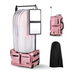 597*Dance Bag with Garment Rack, 23 Inch Rolling Dance Duffel, with Wheels, USB Port, Height Adjustable Clothes Rack, Privacy Protection Curtain, Idea