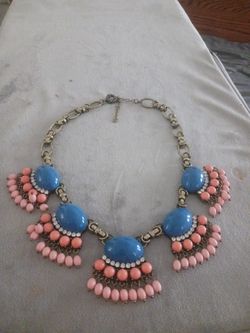 J. Crew Rhinestone Bib Statement Chunky Necklace In Blue And Coral