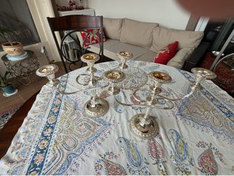 Elegant Silver Plated 5-Light Candelabra Set (Pair)