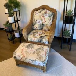 Ethan Allen Wicker Chair And Ottoman