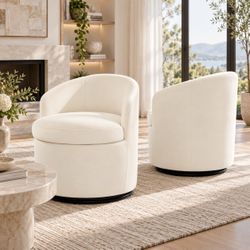 Swivel Chenille Makeup Vanity Stool with Backrest and Storage, Beige (Set of 2)
