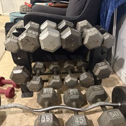 Dumbbells Including Weights Rack And Curling bar 