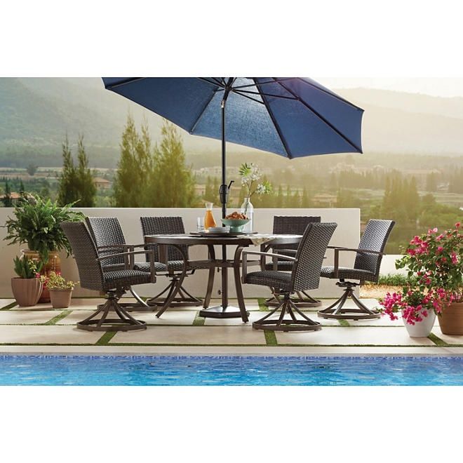 Member's Mark Fremont 8-Piece Round Dining Set ADO :SMC-20016 Brand New .Price is Firm. Description : Member's Mark Fremont 8-Piece Round Dining Set f