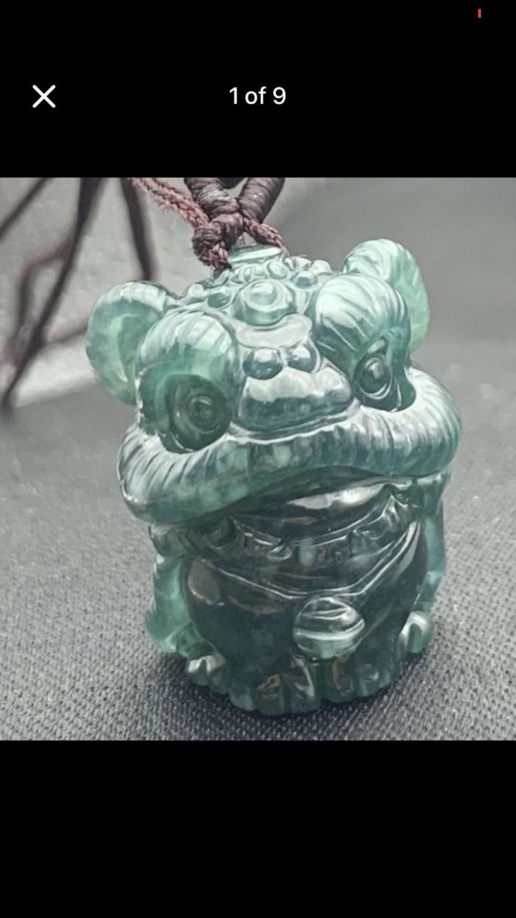 Certificate Jadeite Hand Carved Green Natural A Jade Pendant Lion Dance Dragon Attracting Money 