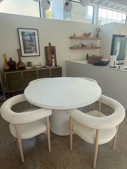 Crate & Barrel Dining Table + 4 Bouclé Chairs – $1,100