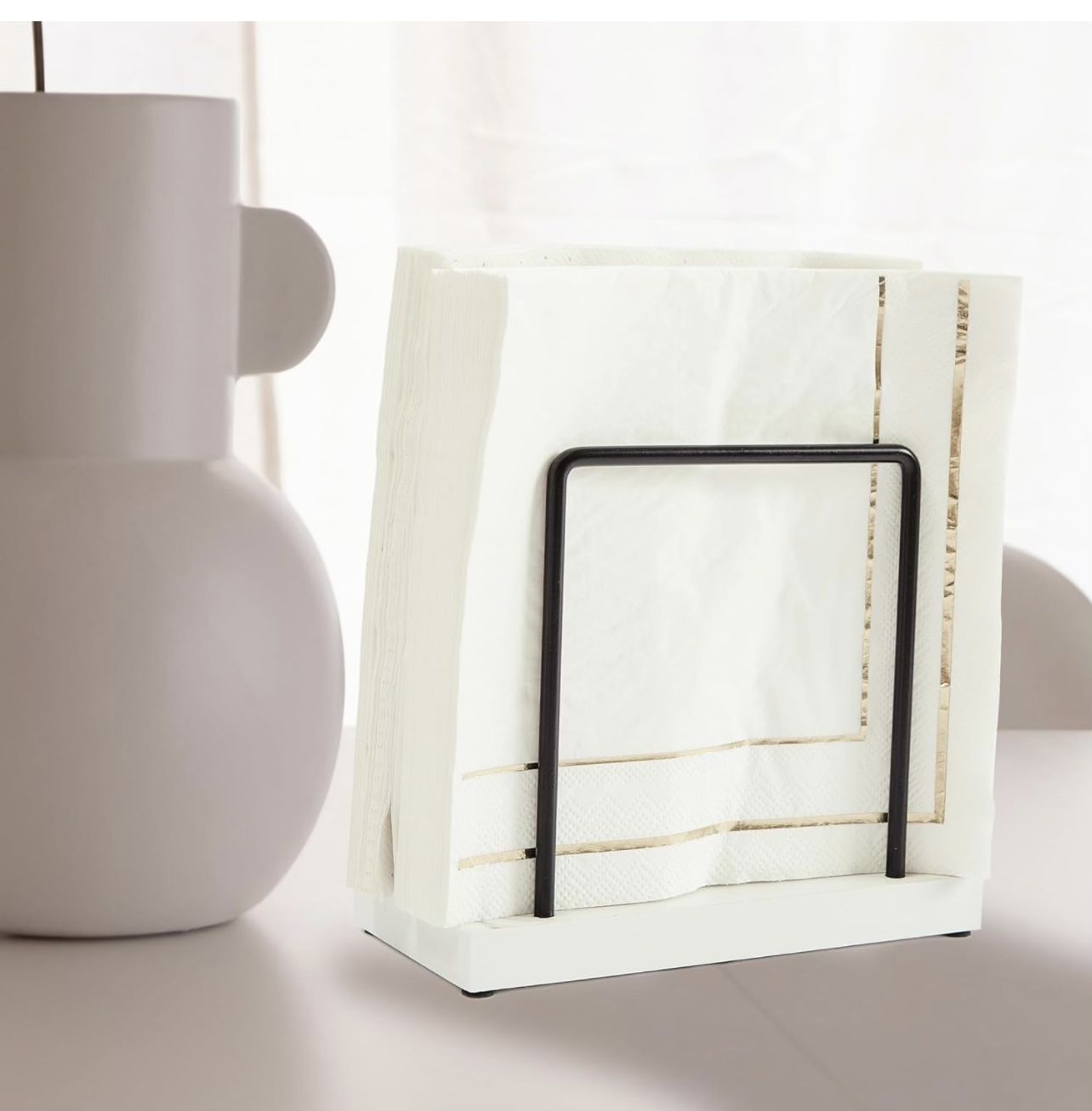 BRAND NEW Tribello Modern Farmhouse Napkin Holder For Table Wooden Base Standing Black Napkin Holders For Kitchen Table Dining Table Dec