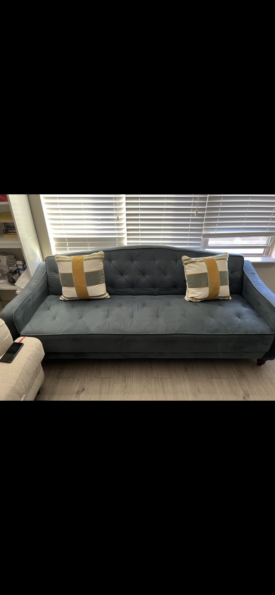 Beautiful Blue Velvet Couch / Sleepers Couch