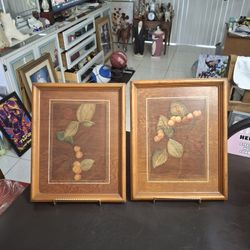 Vintage Wood Inlay Folk Art Hand-painted Floral Design 2 PC Set 
