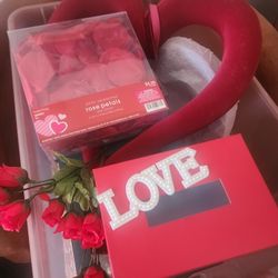 Love Themed Decor  2velvet Hearts; Rose Petals And Love Box