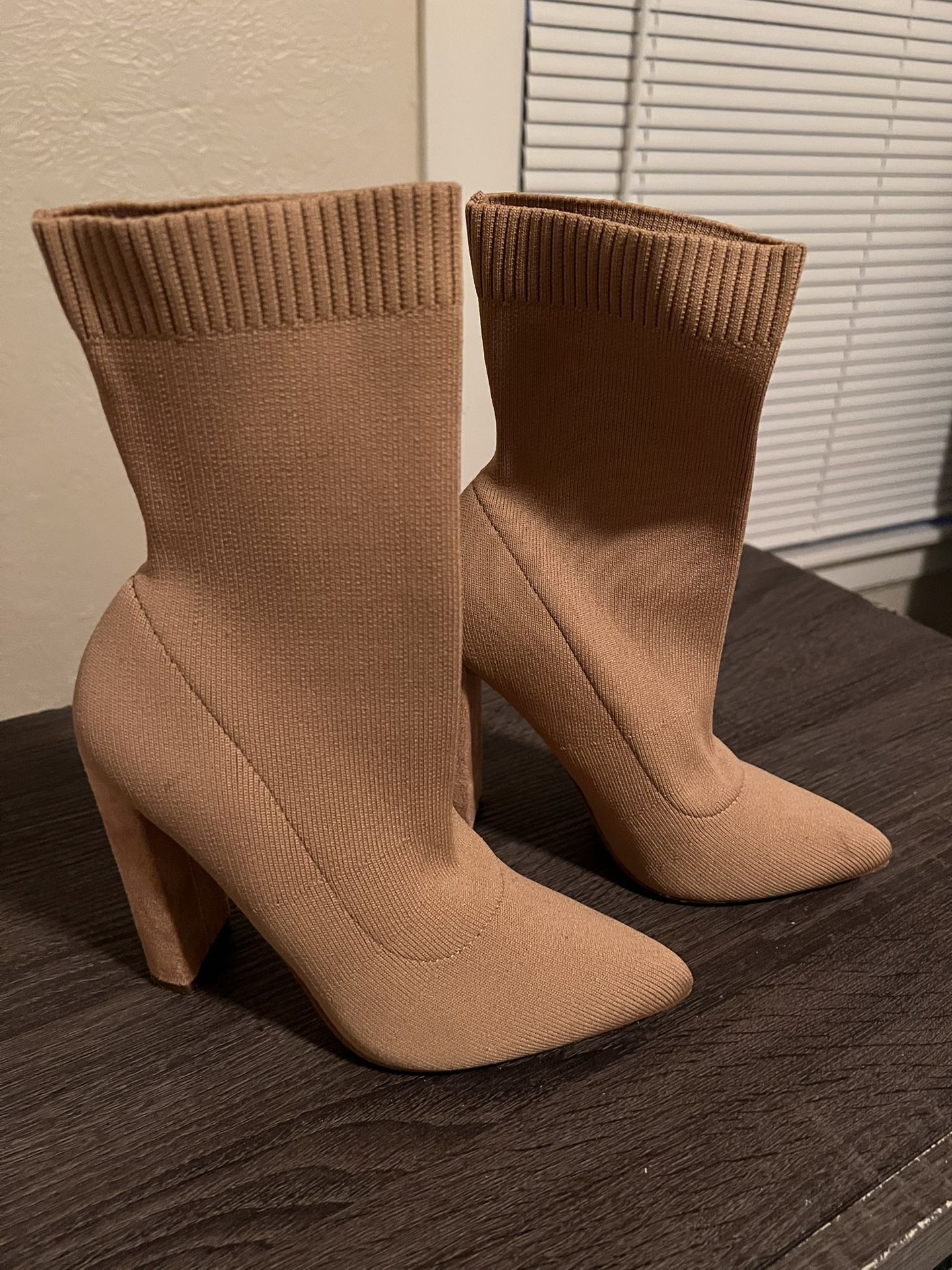 Stylish beige sock boots 