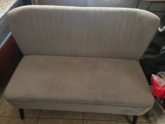 Gray Upholstered Loveseat Bench with Back