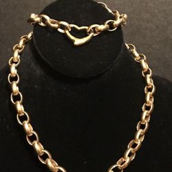 Gold Heart Link Chain with Bracelet