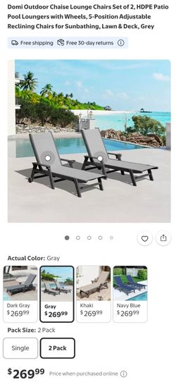 Domi Outdoor HDPE Chaise Lounge Chairs Set of 2