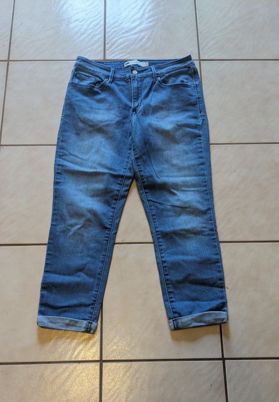 Jeans Capri Denim Levi Strauss Mid Rise Skinny Size 10 Stretch 30" Waist