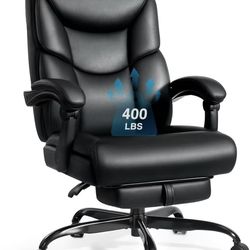 400lbs Office Chair with Foot Rest, Reclining Big and Tall Office Chair with Lumbar Support Spring Cushion, High Back Leather