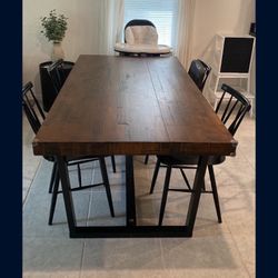 Walker Edison Andre Modern Solid Wood Dining Table - Rustic Mahogany 