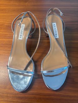 Aquazzura Deneuve Bow 50 Vinyl Pump Womens Shoes Heels Silver Size 37 NEW