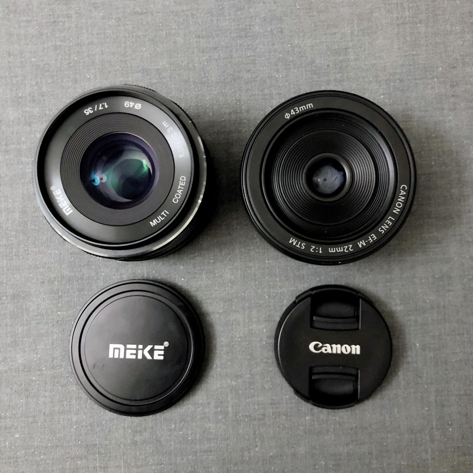 Canon EOS EF-M 22mm F/2 STM and Meike 35mm F/1.7 Micro 4/3 Prime Lenses Bundle