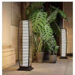 NEW - Grand patio 2-Piece Outdoor Floor Lamp Solar Powered Lantern Waterproof Wicker Boho Deck Lights for Garden Porch Decor, Large Crossover