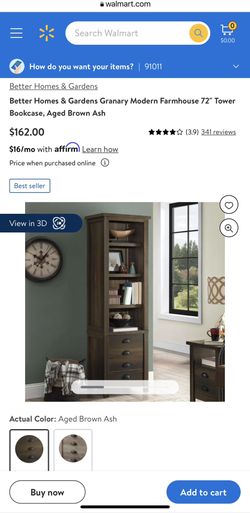 Like New $162 Better Homes & Gardens Granary Modern Farmhouse 72" Tower Bookcase, Aged Brown Ash