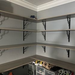 8 Grey Shelves With Black Brackets