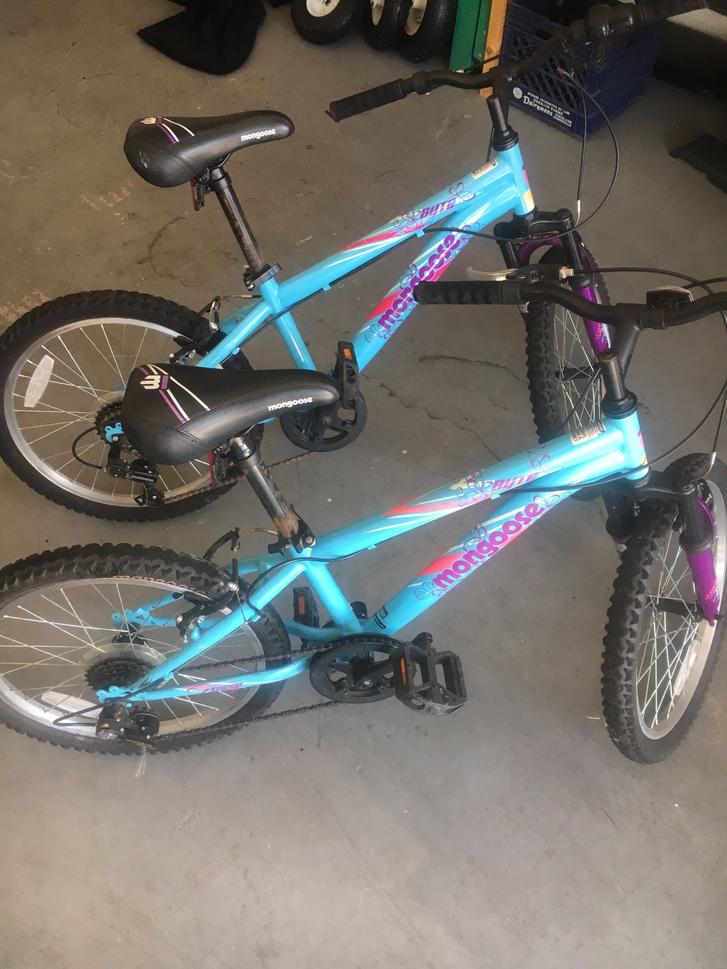 $50 for both 20” Mongoose Byte girls Mountain Bikes!