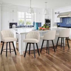 Arturo 26 in.Linen Fabric Upholstered Swivel Bar Stool with Metal Frame Nailhead Counter Barstool Set of 4