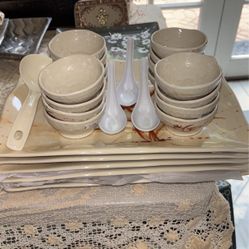 Sauce Bowls, Plate, Soup Spoons Set