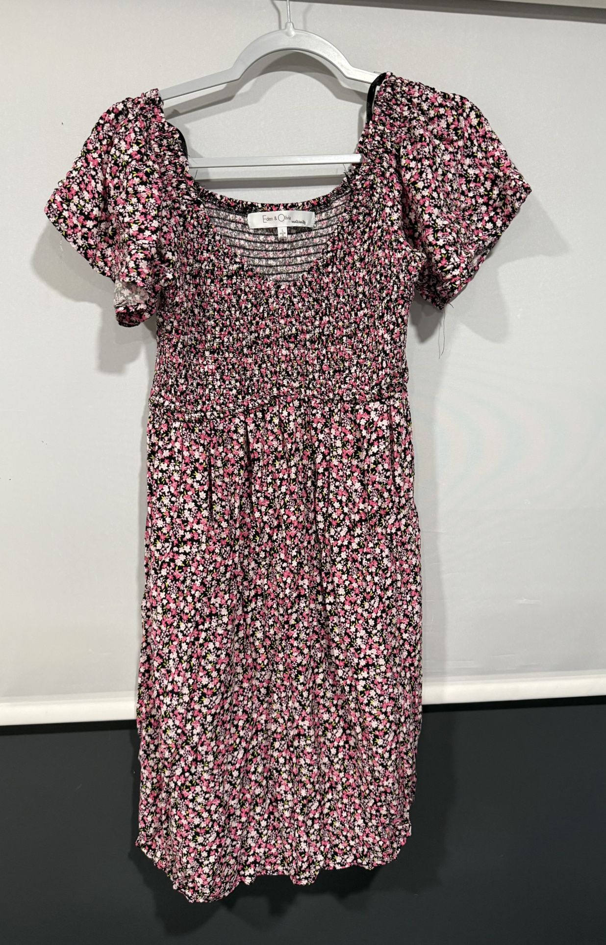 Eden & Olivia: Black/ Pink Flowered Maternity Dress