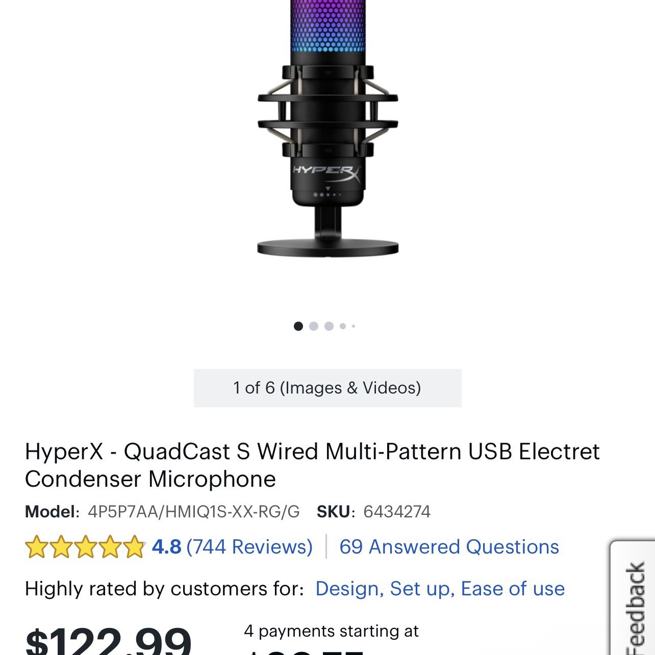 HyperX QuadCast S Wired Multi-Pattern USB Electret Condenser