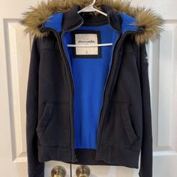 Excellent Condition!  Abercrombie Kids Boys  Faux Shearling Fur Sweatshirt Hoodie Size L  (10)