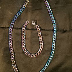 Multicolored Stainless Steel Necklace And Bracelet Set