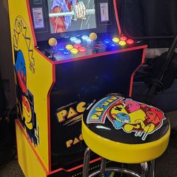 Custom Pac Man Arcade 1up With 12,000 Games and Matching Stool 