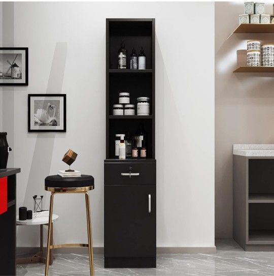 NEW OPEN BOX Paddie Hair Salon Barber Station Wall Mount Cabinet W/ Lockable Drawer BLACK (NO CUP HOLDER)