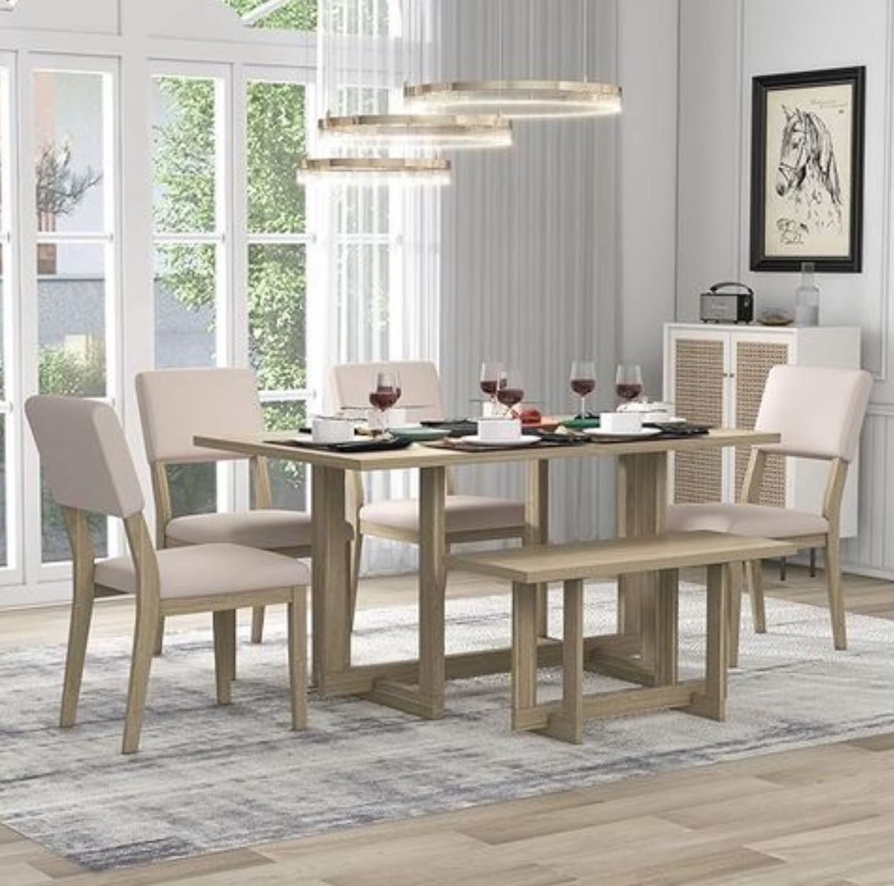 Natural Wood Wash 6-Piece Dining Table Set