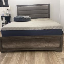 Queen-Sized Gray Headboard and frame