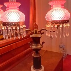 Fenton Cranberry Double Student Lamp 