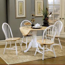 Farmhouse 5-piece Round Drop Leaf Dining Table Set White
